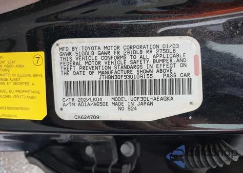 2003 Lexus Ls 430 z USA, uszkodzony, nr VIN JTHBN30F930109155